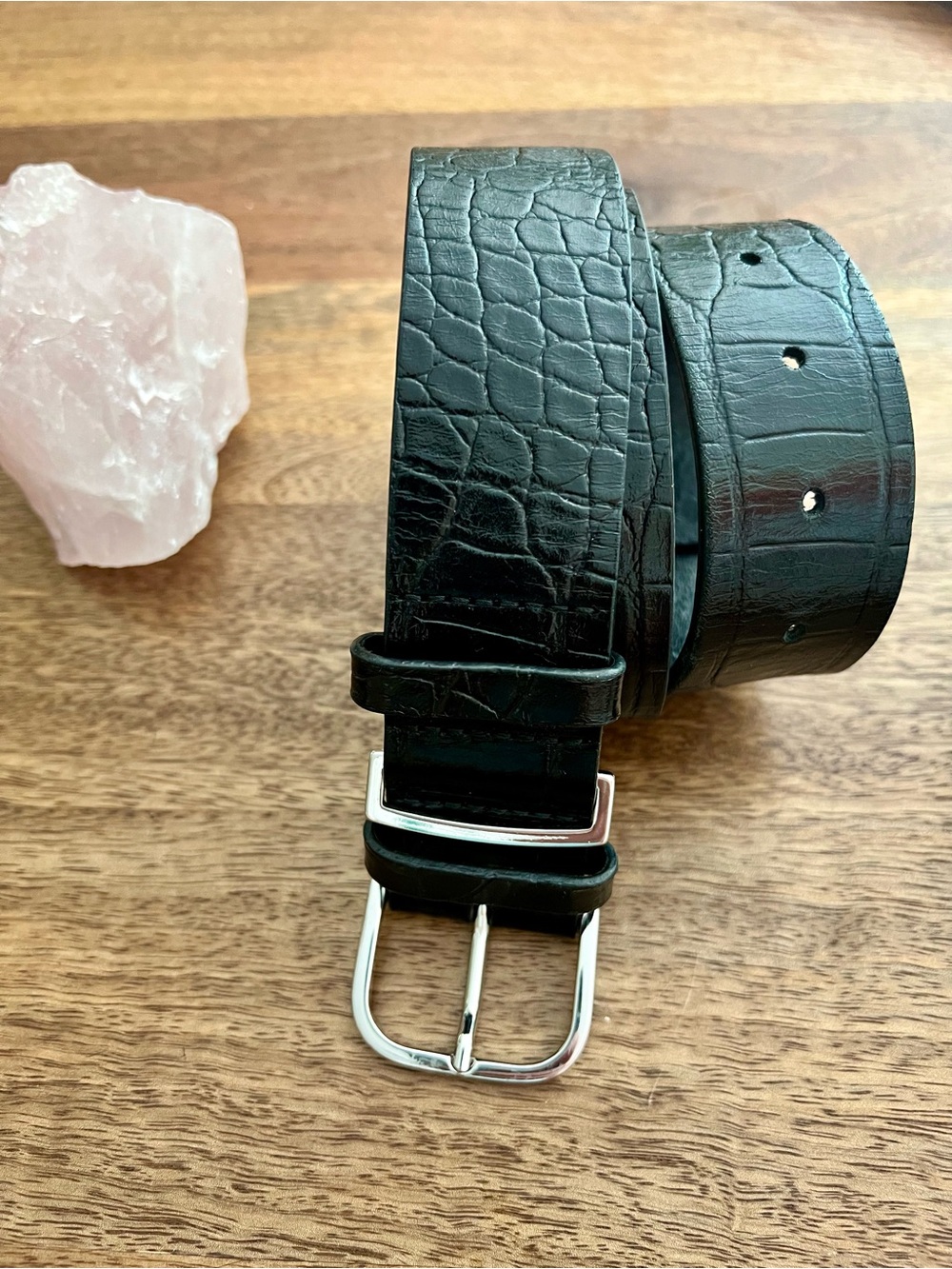 & Other Stories Black Croc-Embossed Leather Belt with Silver Buckle